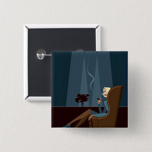 女性実業家の喫煙のシガー 缶バッジ (正面&裏面)