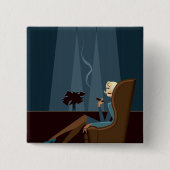 女性実業家の喫煙のシガー 缶バッジ (正面)