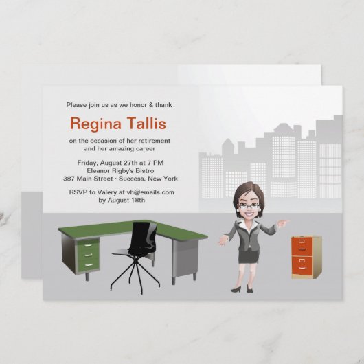 女性実業家の退職のパーティの招待状 招待状 (正面/裏面)