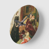 女性家庭教師1860年(キャンバスの油) ラウンド壁時計 (傾斜)