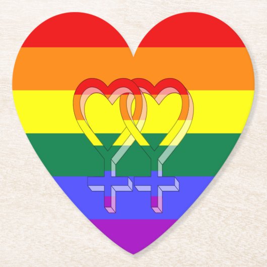 女性対プライド記号虹フラグ ペーパーコースター (正面)