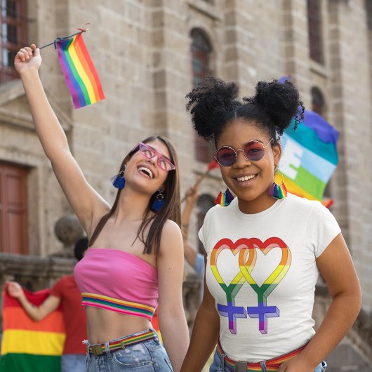 女性対プライド記号虹フラグ Tシャツ