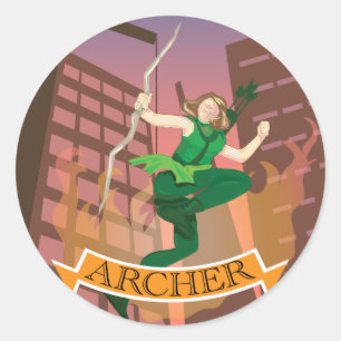 女性射手イラストレーションシール ラウンドシール