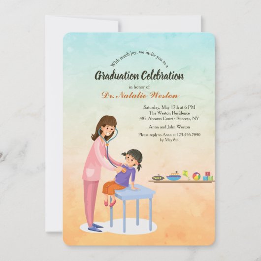 女性小児科の卒業招待状 招待状 (正面)