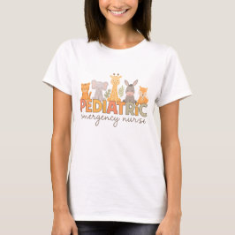 女性小児緊急時ナースサファリ動物ペット Tシャツ