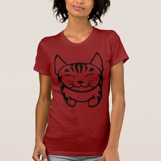 女性幸せな猫のTシャツ(黒い虎猫) Tシャツ (正面)