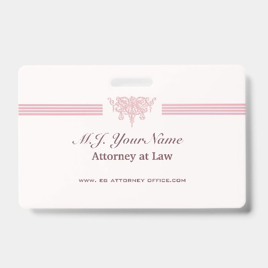 女性弁護士のストライプ高級ロゴ、ピンク·ジャスティス·ロゴ バッジ (Front)