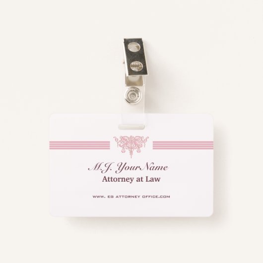 女性弁護士のストライプ高級ロゴ、ピンク·ジャスティス·ロゴ バッジ (正面クリップ)