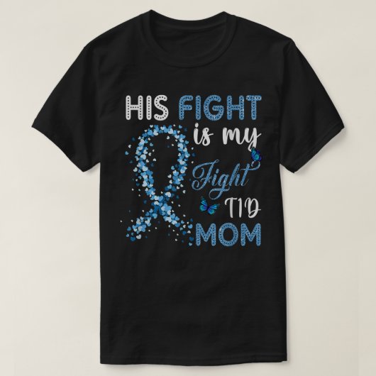 女性彼の戦いは私のT1Dママ糖尿病の闘い Tシャツ (デザイン正面)