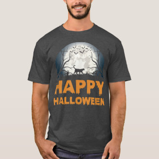 女性怖いハロウィンムーン猫デザインTシャツ Tシャツ