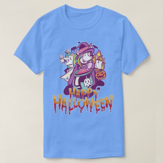 女性怖いハロウィーンユニコーンデザインブロムT – シ Tシャツ (デザイン正面)