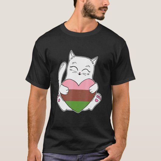 女性性愛ハート猫 ノンバイナリーラブ Tシャツ (正面)
