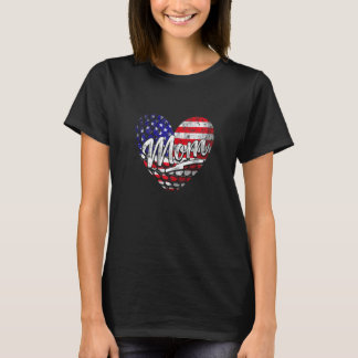 女性愛国的なアメリカ国旗のハートゴルフマママムモス Tシャツ