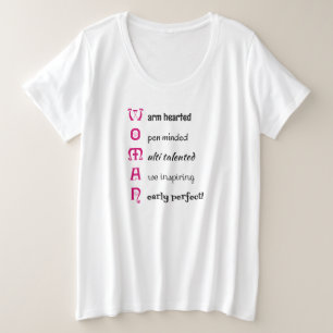 女性感動的文字 プラスサイズTシャツ