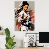 女性戦闘機,空手,武術アート,ミニマリズム, ポスター (ホームオフィス)