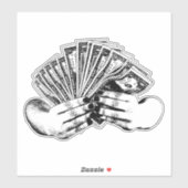 女性手ドル紙幣キャッシュマネーアート シール (シート)