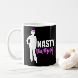 女性扱いにくシルエットとピンクプッシー猫ハット コーヒーマグカップ