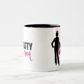 女性扱いにくシルエットとピンクプッシー猫ハット ツートーンマグカップ (中央)