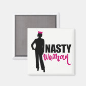 女性扱いにくシルエットとピンクプッシー猫ハット マグネット (正面/裏面)