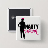 女性扱いにくシルエットとピンクプッシー猫ハット 缶バッジ (正面&裏面)