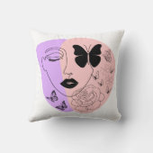 女性抽象芸術顔ミニマル美術装飾用クッション クッション (裏面)