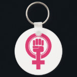 女性拳レジスタシンボル キーホルダー<br><div class="desc">このシンボルは、女性のジェンダーシンボルでピンクの拳を上げている。</div>