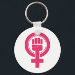 女性拳レジスタシンボル キーホルダー<br><div class="desc">このシンボルは、女性のジェンダーシンボルでピンクの拳を上げている。</div>