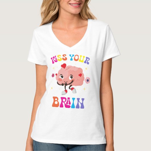 女性教師シャツ、キスあなたの脳教師シャツ Tシャツ (正面)