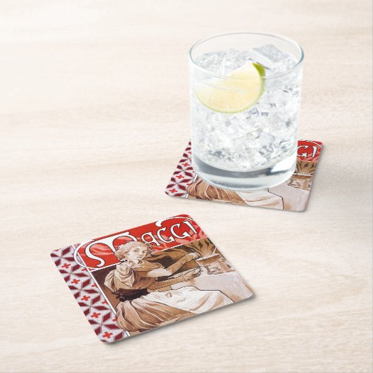 女性料理アルフォンスミュシャ スクエアペーパーコースター (インサイチュ)