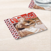 女性料理アルフォンスミュシャ スクエアペーパーコースター (アングル)