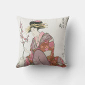 女性日本のヴィンテージ絵を描のアートウッドブロックプリン クッション (裏面)
