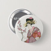 女性日本のヴィンテージ絵を描のアートウッドブロックプリン 缶バッジ (正面&裏面)