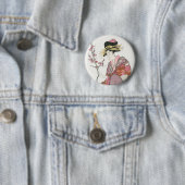 女性日本のヴィンテージ絵を描のアートウッドブロックプリン 缶バッジ (インサイチュ)