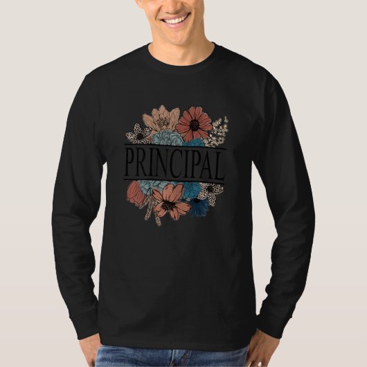 女性校長 レトロ フラワー 先生 Tシャツ (正面)