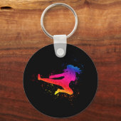 女性武術アーツ、ハイキック、スプラッシュ絵を描 キーホルダー (正面)