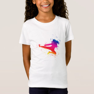 女性武術アーツ、ハイキック、スプラッシュ絵を描 Tシャツ