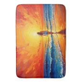 女性歩く海ビーチ暖かい夕日 バスマット (正面縦)