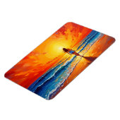 女性歩く海ビーチ暖かい夕日 マグネット (左側)