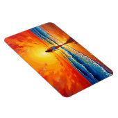 女性歩く海ビーチ暖かい夕日 マグネット (右側)