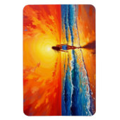 女性歩く海ビーチ暖かい夕日 マグネット (縦)