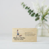 女性歩く犬 | 木目 名刺 (スタンド正面)