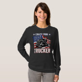 女性母トラックおもしろいカーアメリカ国旗のトラックW Tシャツ (正面フル)