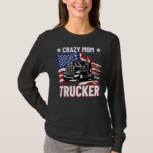 女性母トラックおもしろいカーアメリカ国旗のトラックW Tシャツ (正面)