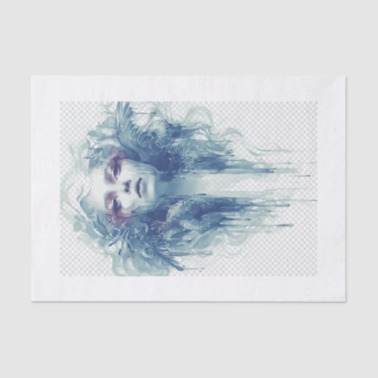 女性水彩色絵画ポートレートグレ淡い色のー 薄葉紙 (正面)