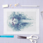 女性水彩色絵画ポートレートグレ淡い色のー 薄葉紙 (クラフト)