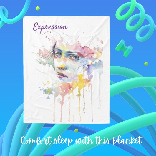 女性水彩顔発現フリースブランケット フリースブランケット