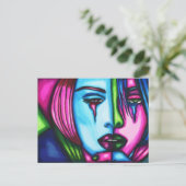 女性泣き叫び顔抽象芸術オリジナルアート ポストカード (スタンド正面)