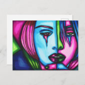 女性泣き叫び顔抽象芸術オリジナルアート ポストカード (正面/裏面)