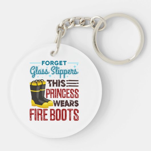 女性消防士このプリンセスはブーツを着用 キーホルダー (裏面)