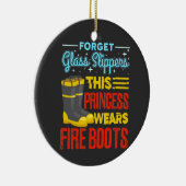 女性消防士このプリンセスはブーツを着用 セラミックオーナメント (右)
